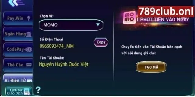 Thông thường, bạn có thể rút tiền  tại 789Club về tài khoản ngân hàng