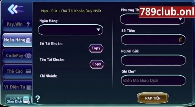 Tại 789Club, bạn có thể sử dụng các ví điện tử như Momo, ZaloPay và AirPay